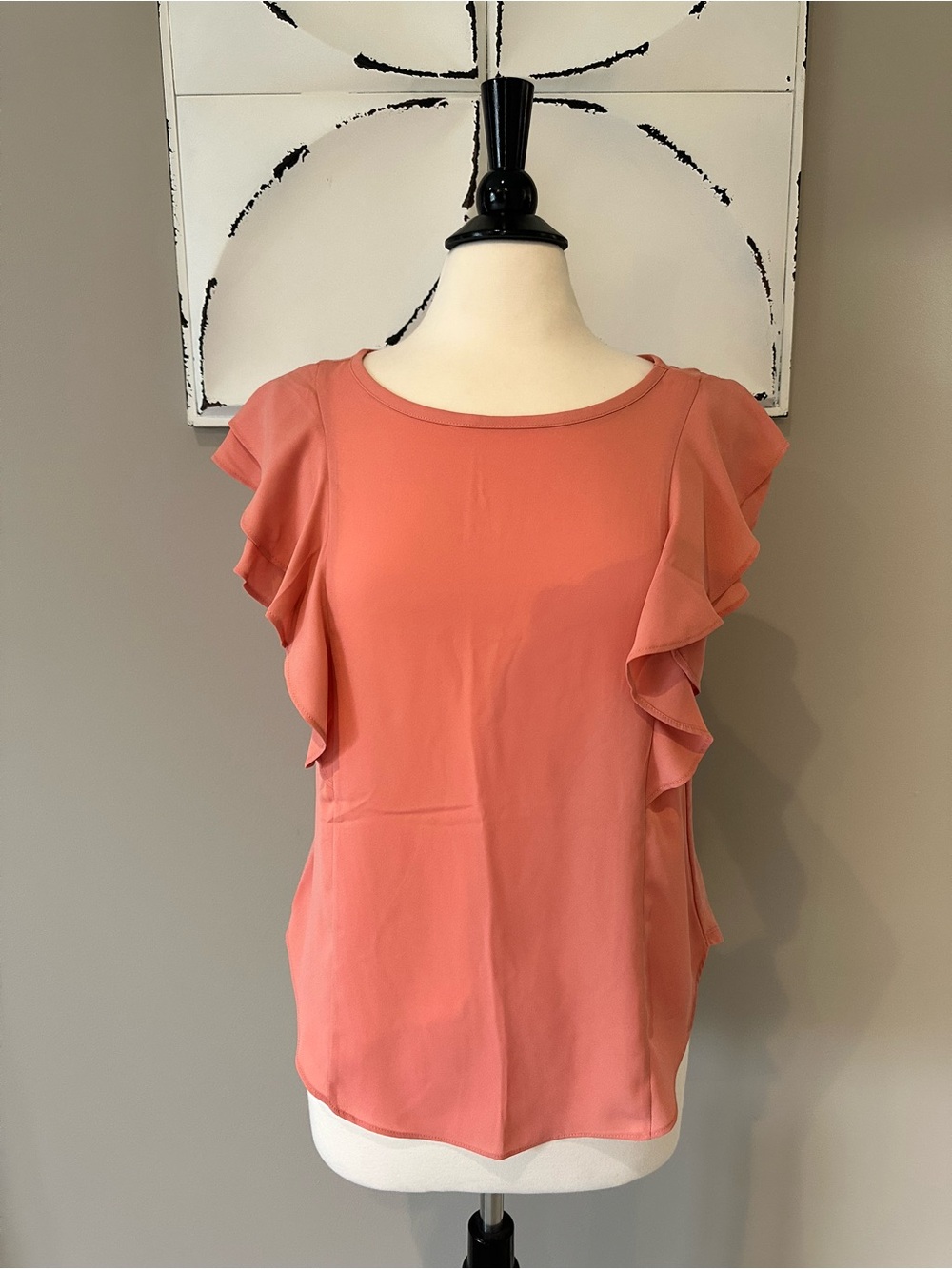 Loft Mixed Media Coral Ruffle Sleeve Top